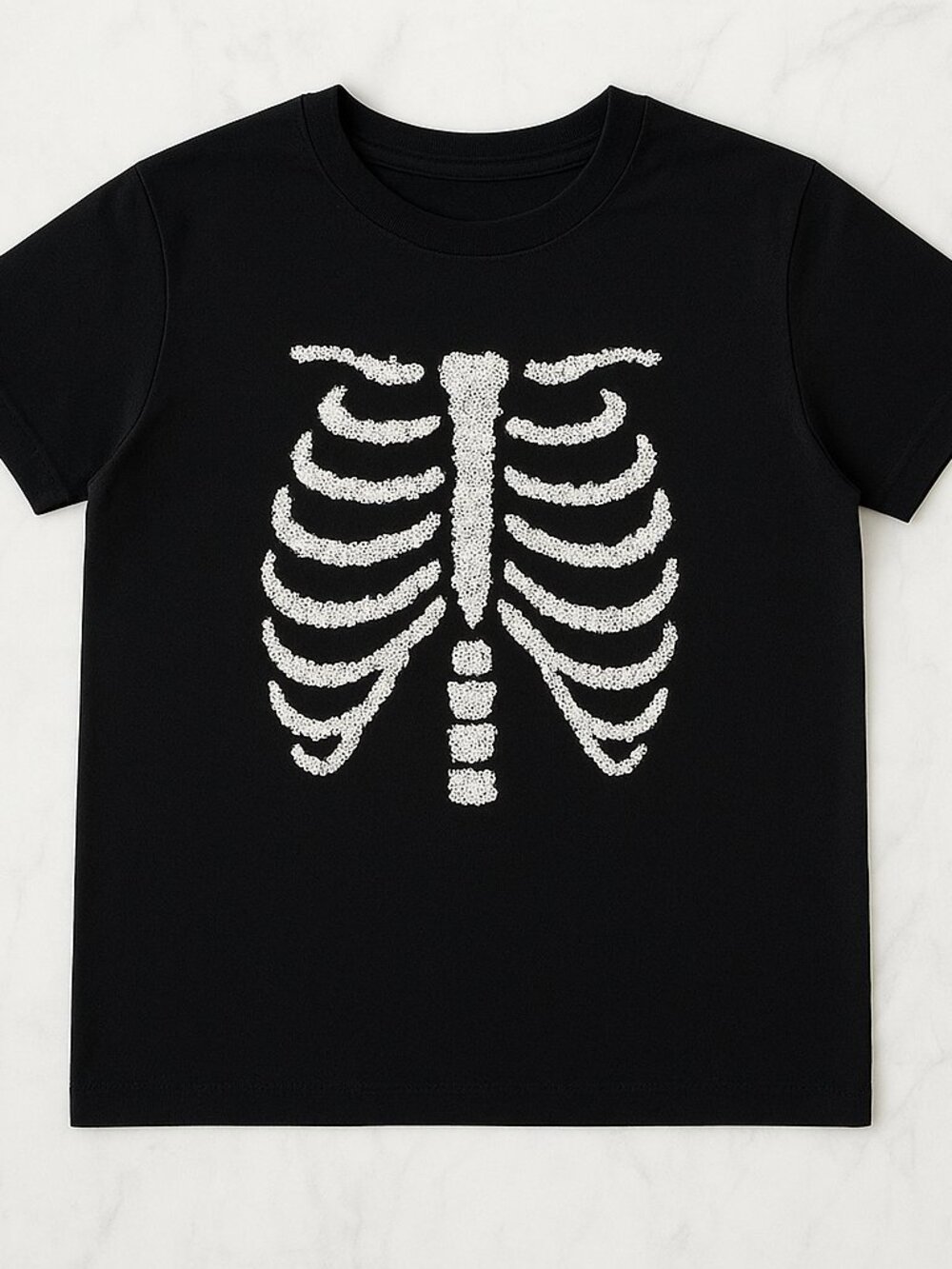Skeleton Sequin Halloween Tee Kids Black